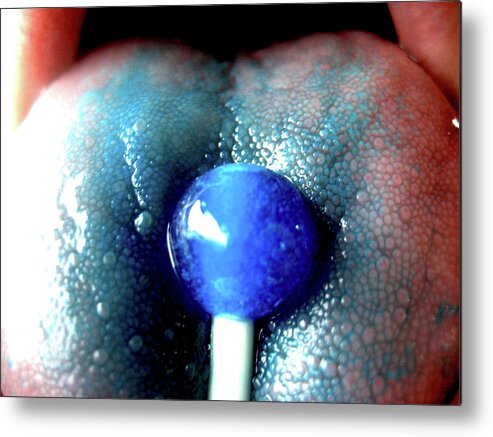 Mouth Tongue Blue Dum Dumb Sucker Metal Print featuring the photograph Dum Dumb by Kasey Jones
