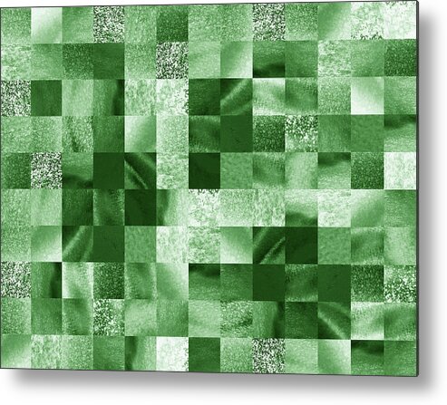 Quilt Metal Print featuring the painting Emerald Green Watercolor Squares Art Mosaic Quilt by Irina Sztukowski