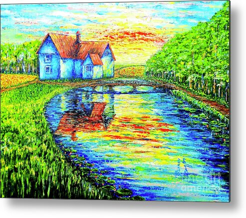 Landscape Metal Print featuring the painting Farm House by Viktor Lazarev