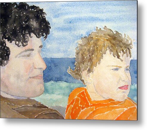 Watercolor Metal Print featuring the painting Father and Son by John Klobucher