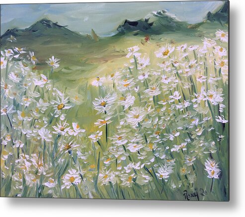 Daisy Metal Print featuring the painting Field of Daisies by Roxy Rich