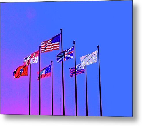 America Metal Print featuring the digital art Flags Against A Blue And Fuchsia Sky by David Desautel