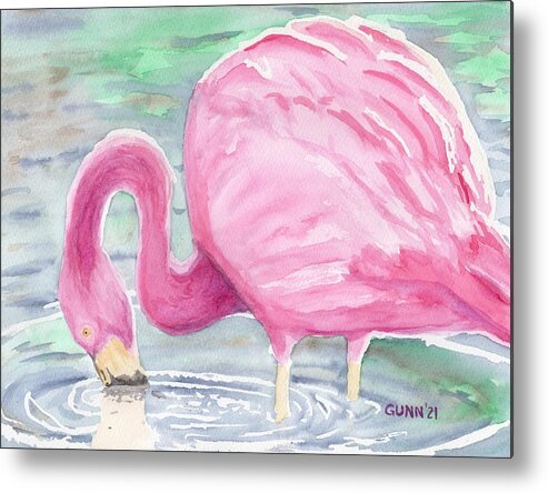 Flamingo Metal Print featuring the painting Flamingo in Rippled Water by Katrina Gunn