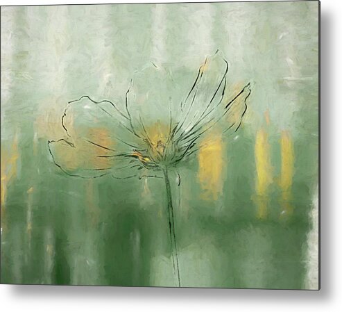 Flower Metal Print featuring the digital art Flower Sketch with Green Abstract Dance WM by Alison Frank