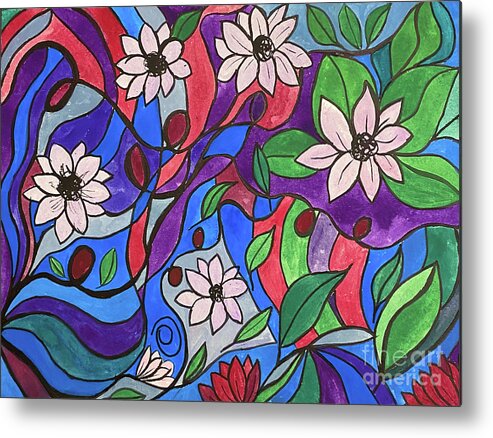 Flowers Metal Print featuring the mixed media Flowers and Curves by Lisa Neuman