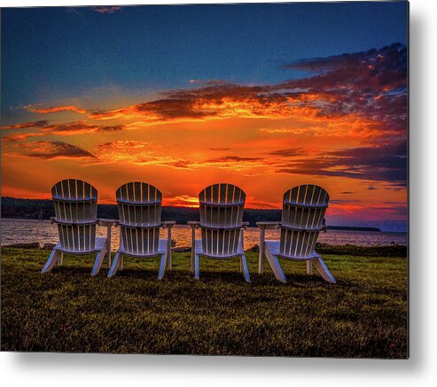 Sunset Metal Print featuring the photograph Four Chairs at Sunset in Door County by James C Richardson