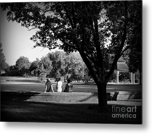 Monochrome Metal Print featuring the photograph Friends At The Park - Black and White by Frank J Casella