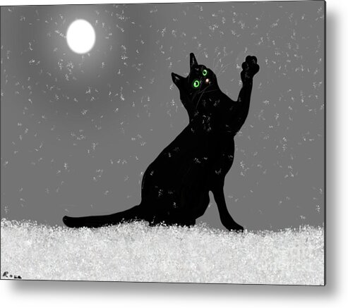 Black Cat Metal Print featuring the digital art Fun in the snow by Elaine Hayward