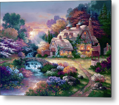 Cottage Metal Print featuring the painting Garden Wishing Well by James Lee