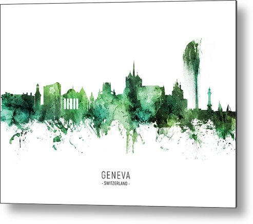 Geneva Metal Print featuring the digital art Geneva Switzerland Skyline #16 by Michael Tompsett