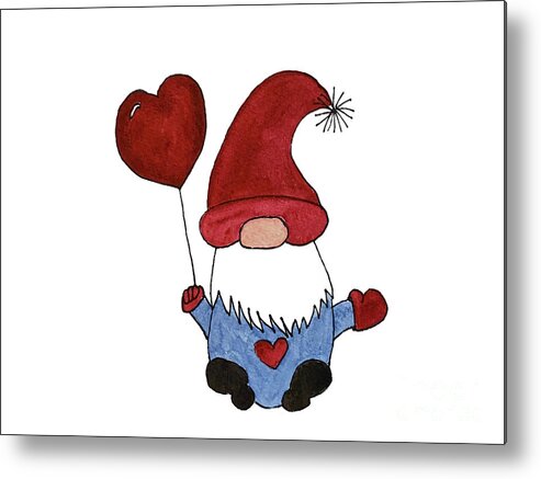 Valentine's Day Metal Print featuring the mixed media Gnome with Red Hat by Lisa Neuman