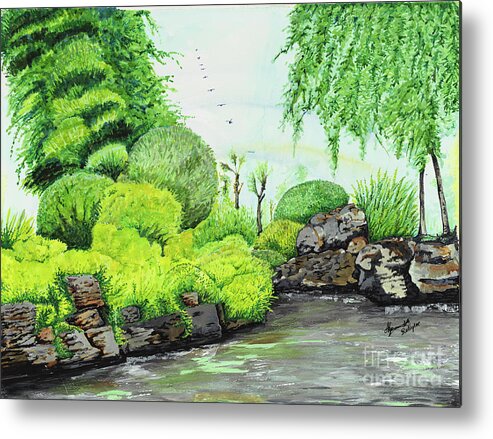  Metal Print featuring the painting Green Garden by Relique Dorcis