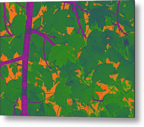 Memphis Metal Print featuring the digital art Green Leaves On Orange by David Desautel