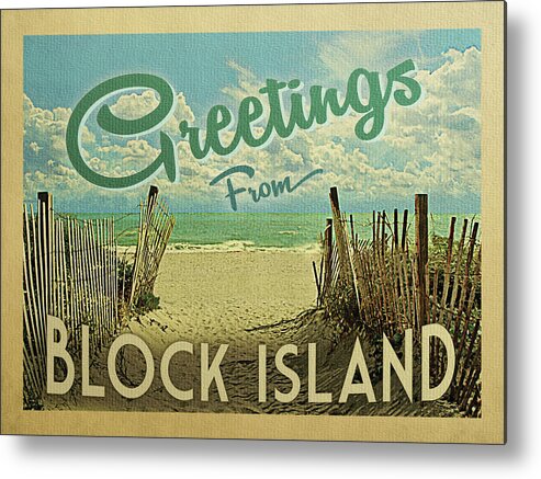 Block Island Metal Print featuring the digital art Greetings From Block Island Beach by Flo Karp