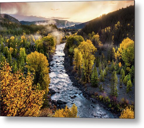 Nature Metal Print featuring the photograph Gros Ventre River Autumn Sunrise Wyoming by Leland D Howard