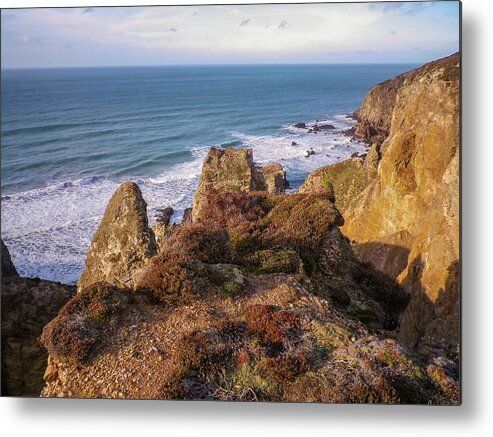 Cliff Metal Print featuring the photograph Hanover Cove At Golden Hour St Agnes Cornwall by Richard Brookes