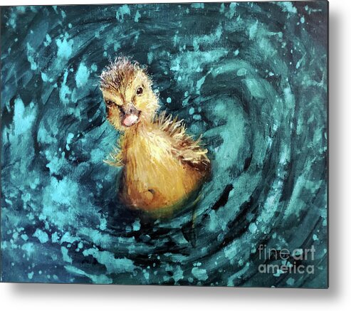Duck Metal Print featuring the painting Happy Little Duckling by Zan Savage