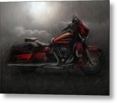 Motorcycle Metal Print featuring the painting Harley-Davidson STREET GLIDE orange Motorcycle by Vart by Vart