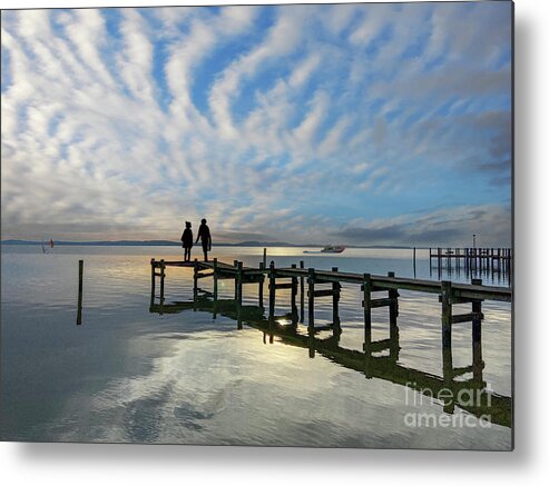 Heavenly Perception And Earthly. Wooden Pier Over Water A Surrealistic Adventure Metal Print featuring the photograph Heavenly Perception by David Zanzinger