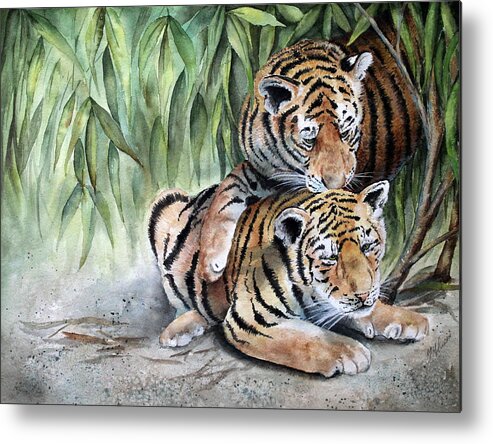 Tigers Metal Print featuring the painting He's My Brother by Mary McCullah