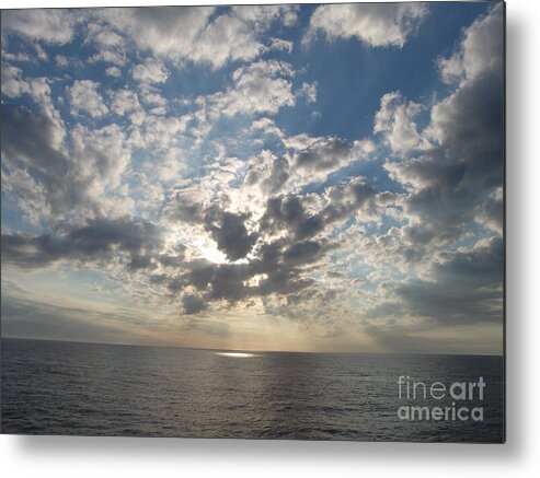 #gulfofmexico #underway #highseas #evening #dusk #sunset #clouds #cloudy #blueskies #sprucewoodstudios Metal Print featuring the photograph Hiding in the Sky Cotton by Charles Vice