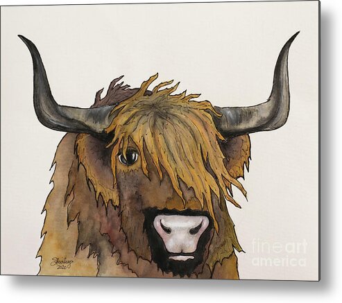 Cow Metal Print featuring the painting Highland Cow by Shirley Dutchkowski