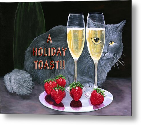 Karen Zuk Rosenblatt Art And Photography Metal Print featuring the painting Holiday Champagne Toast by Karen Zuk Rosenblatt