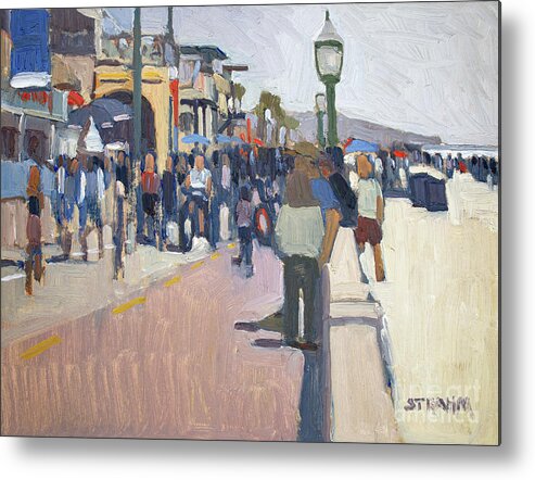 Mission Beach Metal Print featuring the painting Holiday Weekend at Mission Beach - San Diego, California by Paul Strahm