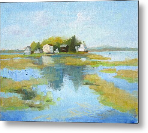 Landscape Metal Print featuring the painting Homes on Essex River, High Tide by Keiko Richter