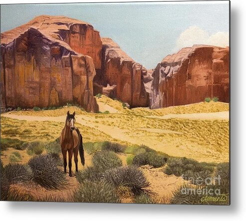 Monument Valley Metal Print featuring the painting Horse on the rise by Barbara Clements