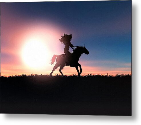 Horse Metal Print featuring the painting Horse Rider Sunset The West by Tony Rubino