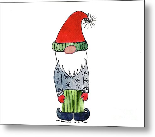 Gnome Metal Print featuring the mixed media Ice Skating Gnome by Lisa Neuman