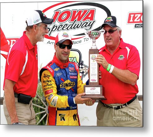 Indycar Metal Print featuring the photograph Indycar Iowa Speedway 2013 Tony Kanaan and Iowa Corn Representatives by Pete Klinger