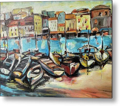 Boats Metal Print featuring the painting Italian Marina by Denice Palanuk Wilson