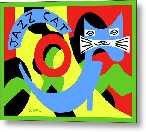 Jazz Metal Print featuring the painting Jazz Cat by Mike Segal