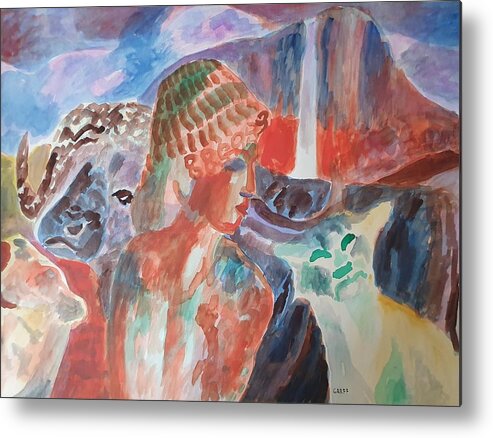 Classical Greek Sculpture Metal Print featuring the painting Lady with Wildlife by Enrico Garff