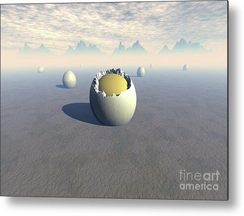 Sci Fi Metal Print featuring the digital art Landscape of Seven Eggs by Phil Perkins