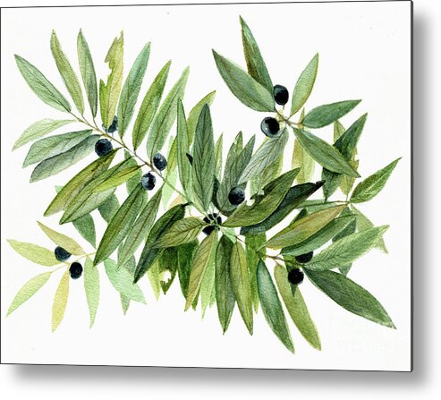 Botanical Metal Print featuring the painting Leaves and Berries by Laurie Rohner