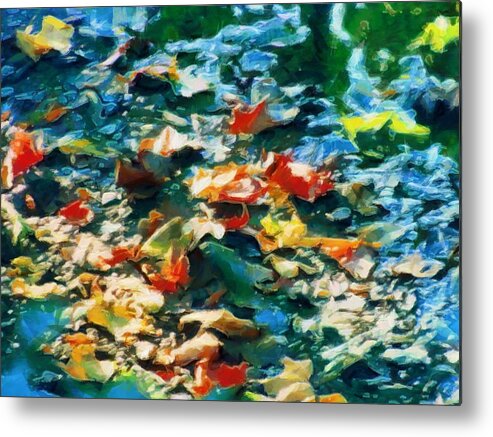 Leaves Metal Print featuring the mixed media Leaves in the Stream 2021 by Christopher Reed