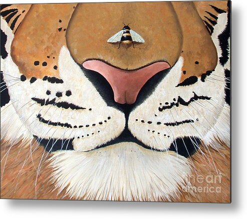 Tiger Face Mask Metal Print featuring the painting Tiger Face Mask by Debbie Marconi