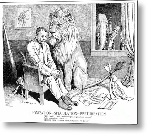 1910 Metal Print featuring the drawing 'Lionization - Speculation - Perturbation by J Campbell Cory