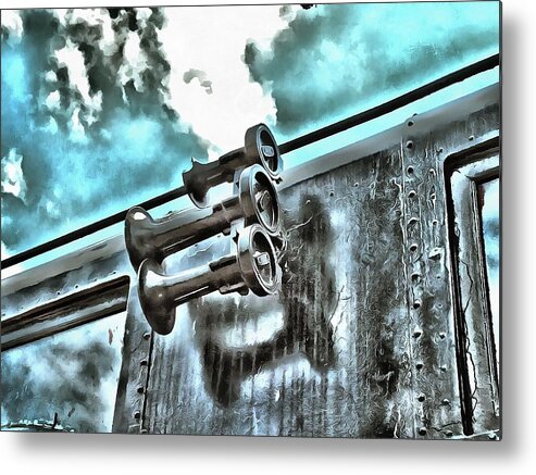 Locomotive Metal Print featuring the mixed media Locomotive Horns by Christopher Reed