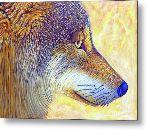 Wolf Metal Print featuring the painting Lone Wolf Wisdom by Brian Commerford