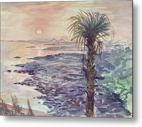 Palm Metal Print featuring the painting Lonely Palm at Sunrise by Alla Parsons