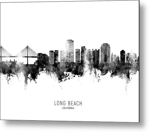 Long Beach Metal Print featuring the digital art Long Beach California Skyline by Michael Tompsett