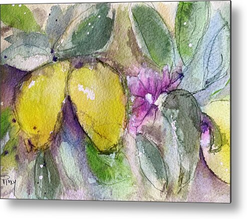 Lemons Metal Print featuring the painting Loose Lemons by Roxy Rich