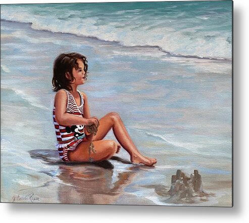 Girl Metal Print featuring the painting Making Sand Castles by Judy Rixom