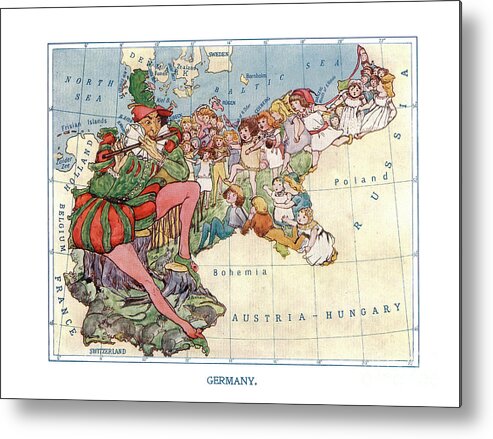 Germany Metal Print featuring the digital art Lilian Lancaster - Germany - The Pied Piper of Hamelin - 1912 by Vintage Map