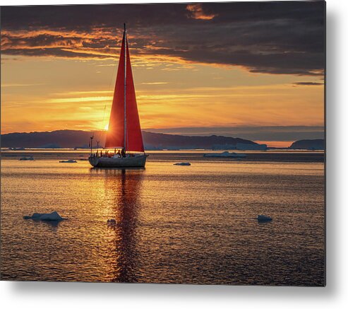 Greenland Metal Print featuring the photograph Midnight sun in Greenland by Anges Van der Logt