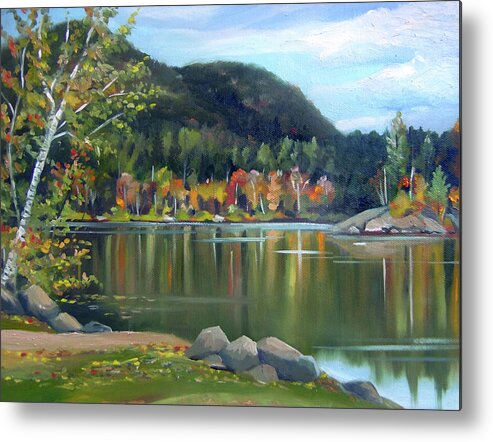 White Mountains Metal Print featuring the painting Mirror Lake in Woodstock New Hampshire by Nancy Griswold